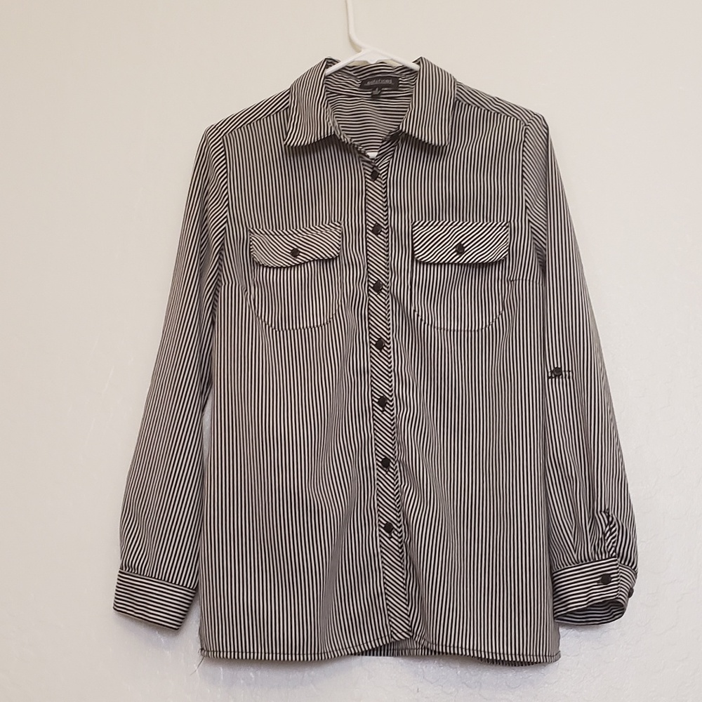 Black and White Long Sleeve Shirt with Pockets